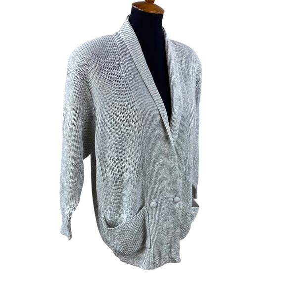 Vintage 80’s Metallic Silver Cardigan Sweater oversized Size M 1980's - Picture 8 of 9